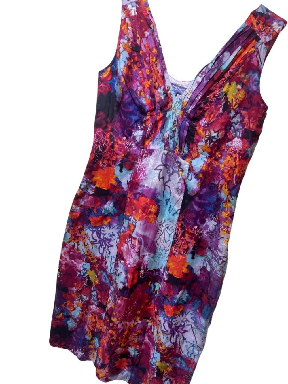 Vivienne Tam Y2K Silk Blend Pleated Watercolor Floral Sleeveless Dress Size 10